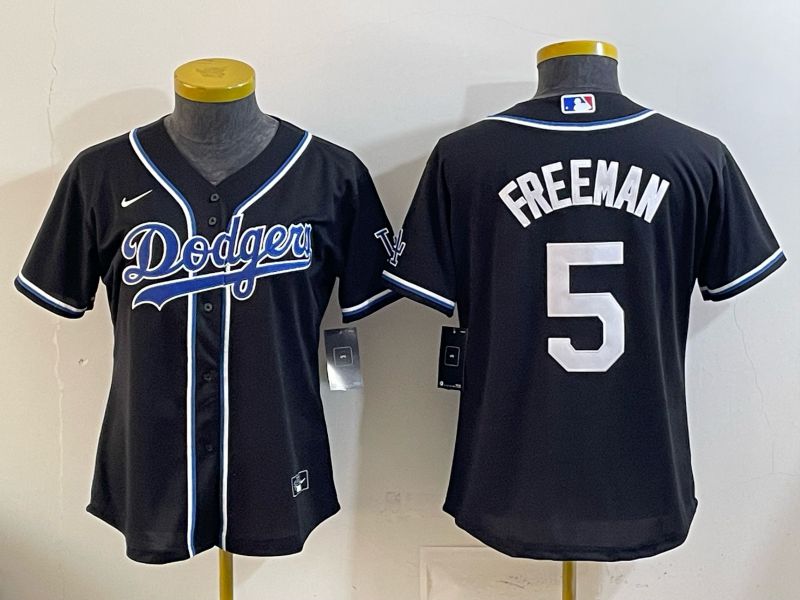 Women Nike 2026 Los Angeles Dodgers #5 Freeman Black Game MLB Jersey 01